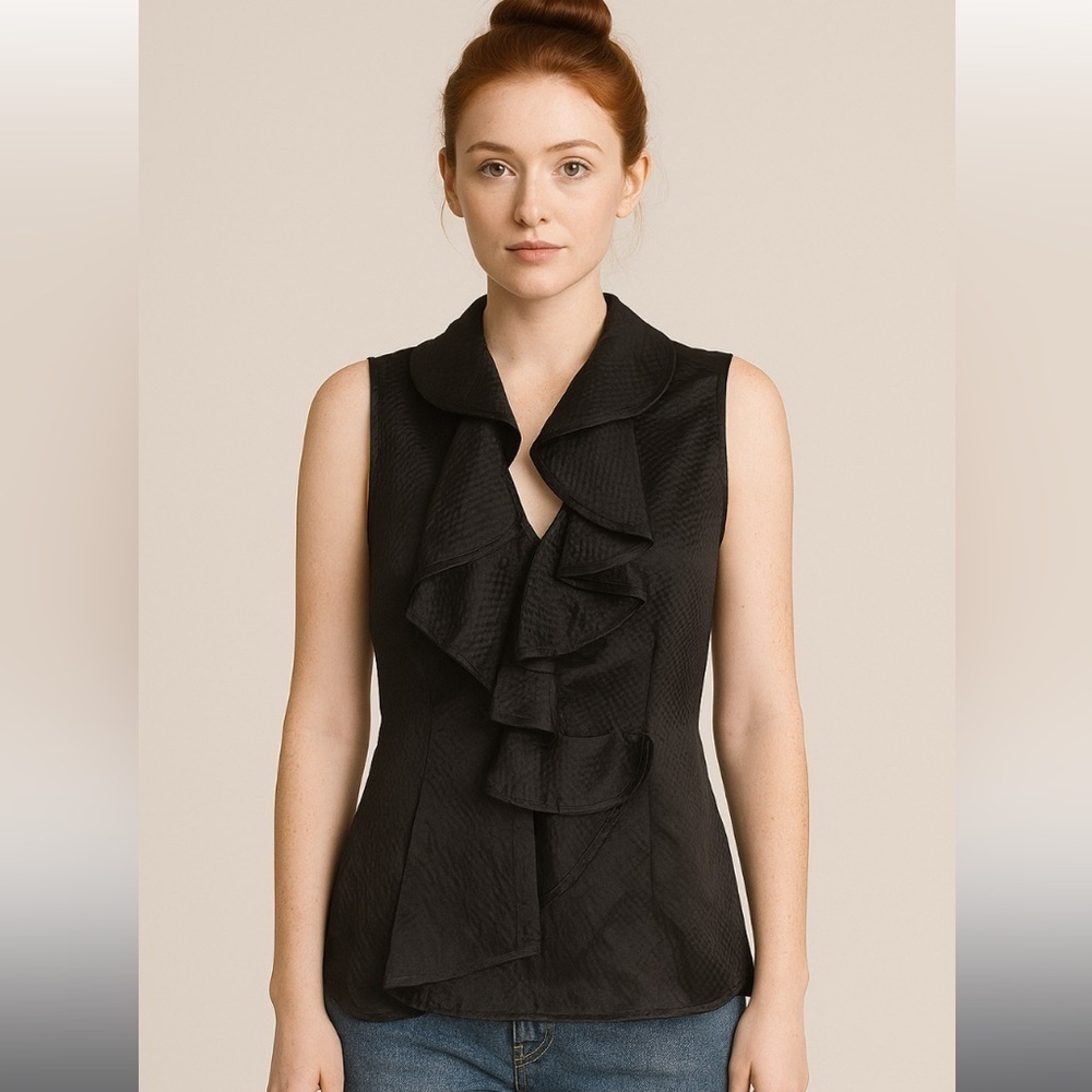 Ruffle silk brocade ruffle Tory Burch top blouse boho classic formal summer $300